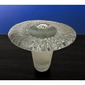 Vtg Blenko 5" Tall Mushroom Clear Art Glass Candle Holders Sculptured Ice MCM